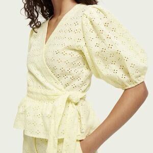 SCOTCH & SODA Broderie Anglaise Organic Cotton Wrap Top Size S